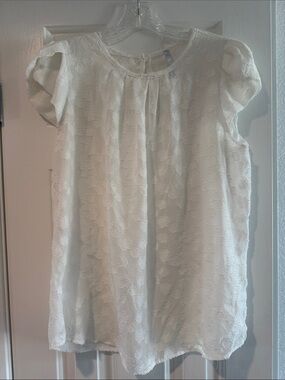 Women’s White semi sheer Lace Cap-Sleeve Blouse Red Lolly L